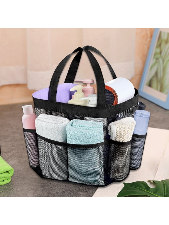 Mesh Beach Bag for Women, 8 Pocket Large Capacity Beach Tote Bag for Family, Waterproof & Sandproof Swimwear Organizer Shower Caddy for Vacation Treavel