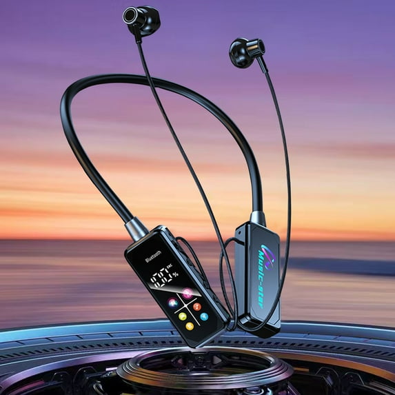 InsCrazy Neckband Headphones Neck Hanging Bluetooth Earphones Bluetooth 5.4 with LED Color Screen and Battery IPX5 Waterproof Stereo Earphones for Gym Running