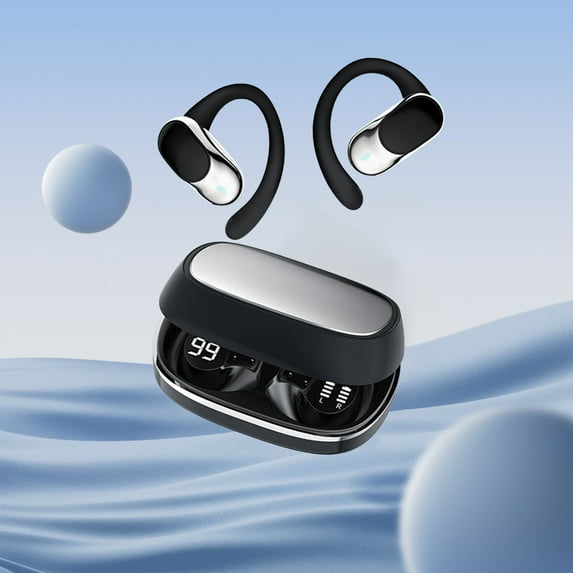 InsCrazy Open Ear Bluetooth Headphones, Sport Headphones with Ear Hook Hanging Ear Type Large Capacity Built-in Battery Low Latency True Wireless