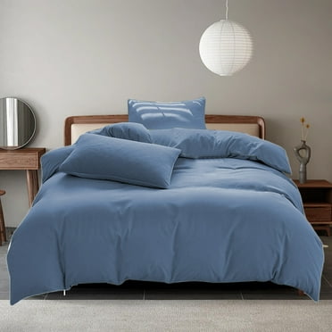 InsCrazy Pillow Cover, King Size, All-Season Bedding Set - 4-Piece Washable Cotton Solid Color Bed Sheet Duvet Cover and Pillowcases
