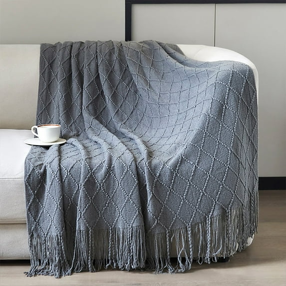 InsCrazy Soft Queen Size Blanket All Season Warm Blanket Soft Knitted Blanket Fringed Blanket Sofa Blanket Sleeping Blanket 180x130cm