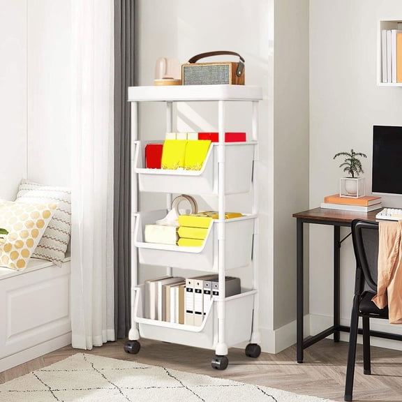 InsCrazy Storage Cart with Wheels Desk Storage Rack Mobile Floor Standing Dorm Desk for Living Room, Bedroom, Office, Home Workshop