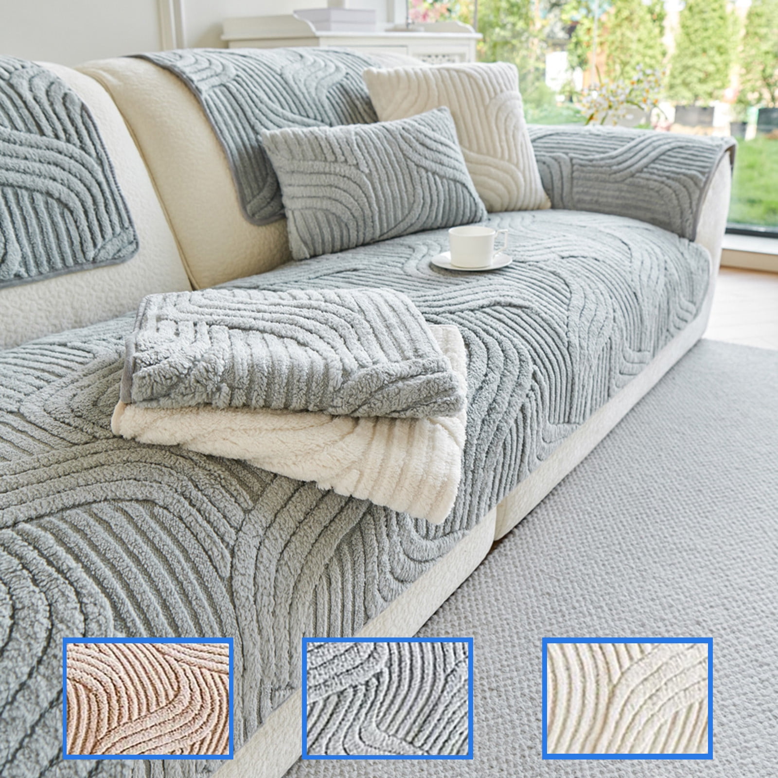 InsCrazy Thickened Couch Cover for 3 Seat Wool Sofa Cushion Straight Sofa Non Slip Breathable Sofa Cushion Cover for Living Room Bedroom and Office 35 X 70 Inches