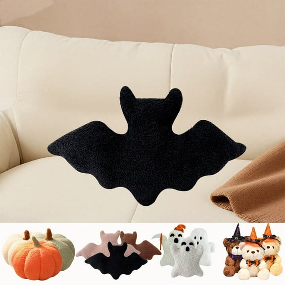 Halloween Throw Pillow Plush Decorative Pillows - Bat/Pumpkin/Ghost/Bear Shaped Cute Throw Pillows, Indoor Halloween Decoration Cushion for Sofa, Couch, Bed, Living Room Home Decor