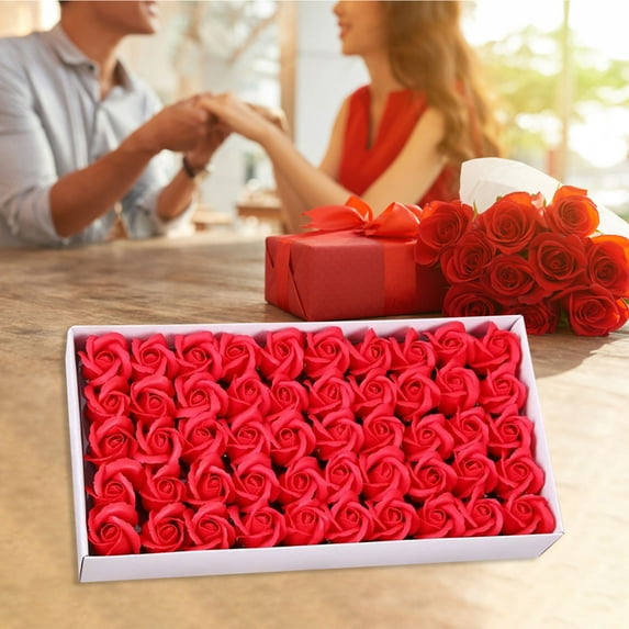 InsCrazy Valentine's Day Gifts for Women, 50 Pcs Blush/Rose Gold Scented Rose Soap Party Favors with Gift Box and Ribbon