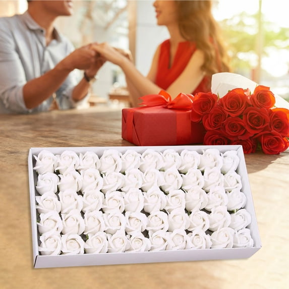 InsCrazy Valentine's Day Gifts for Women, 50 Pcs Blush/Rose Gold Scented Rose Soap Party Favors with Gift Box and Ribbon