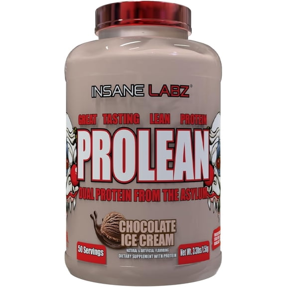 Insane Labz ProLean | Premium Hydrolyzed Collagen Protein & Whey Isolate Protein Powder | 26g Protein | Low Fat, Zero Sugar | 50 Servings Chocolate Ice Cream | 3.3 Lbs