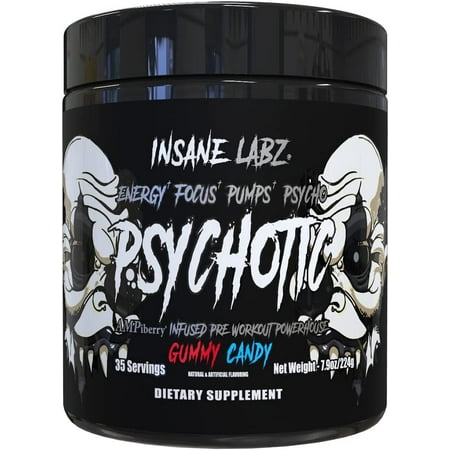 Insane Labz - Psychotic BLACK - Mid Stim Pre Workout Powder - 35 Servings - Gummy Candy
