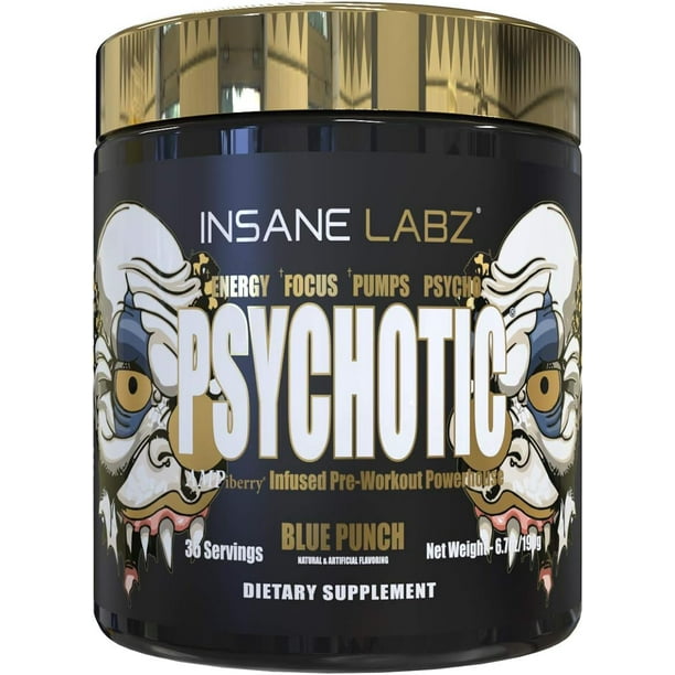 Insane Labz Psychotic Pre Workout Powder 35 Servings Blue Punch