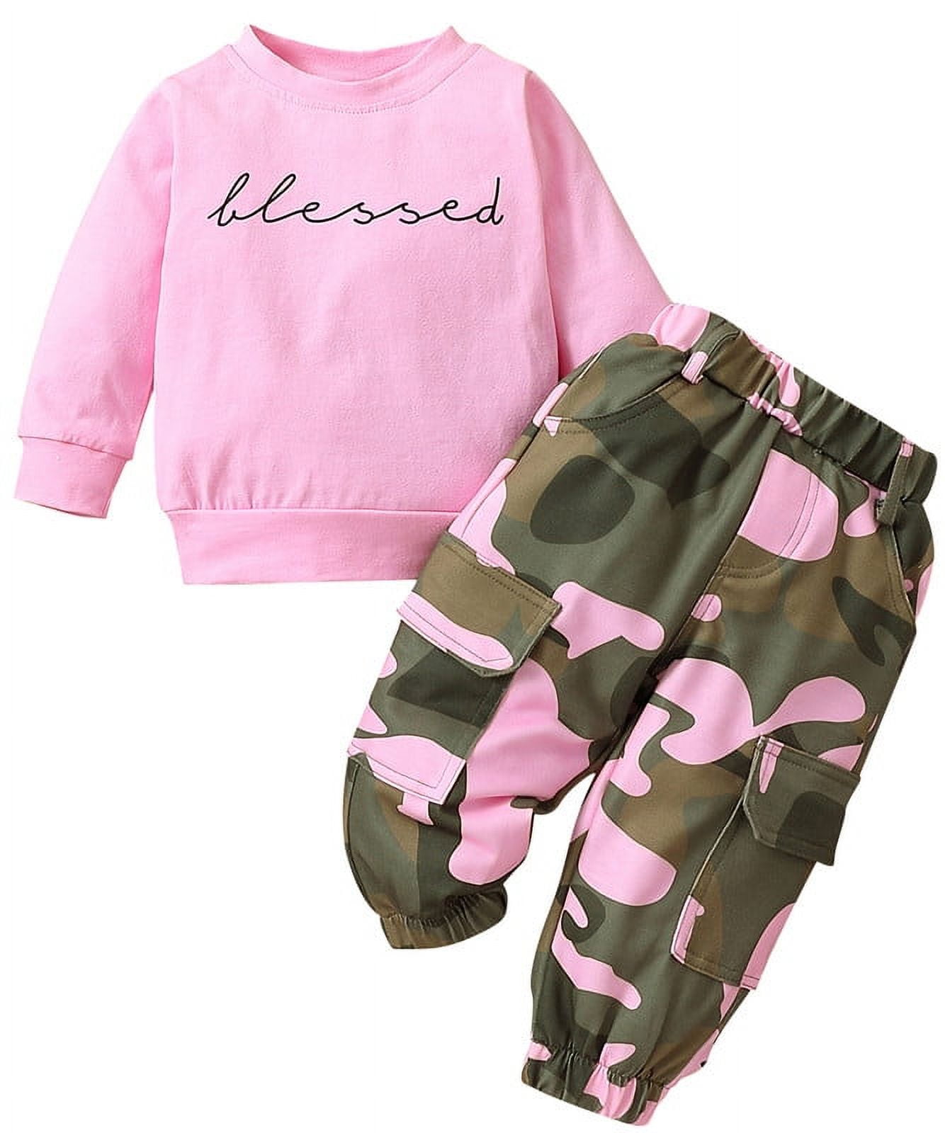 Inscorn  Toddler Girls Clothes 2T 3T 4T 5T Fall Outfits Baby Pullover Sweatshirt & Camouflage Pants Set Kids Winter Sweatsuit