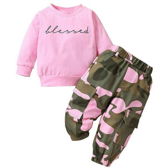 Inscorn Toddler Girls Clothes 2T 3T 4T 5T Fall Outfits Baby Pullover Sweatshirt & Camouflage Pants Set Kids Winter Sweatsuit