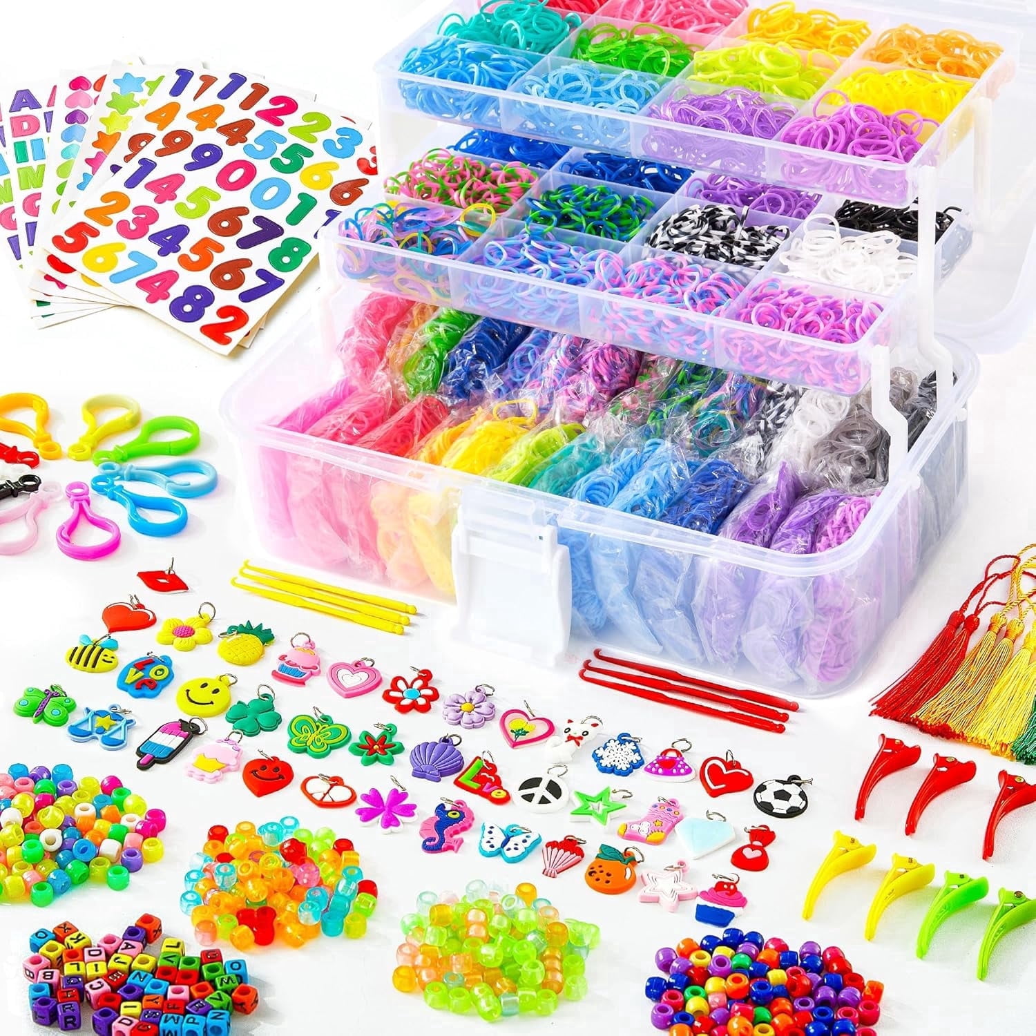 INSCRAFT 17500+ Rubber Loom Bands with 3 Layer Transparent Container ...