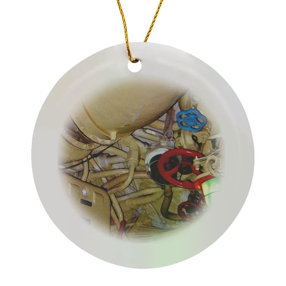 3drose, Insdie the Engine Room at the Queen Mary in California, Circle Porcelain Ornament