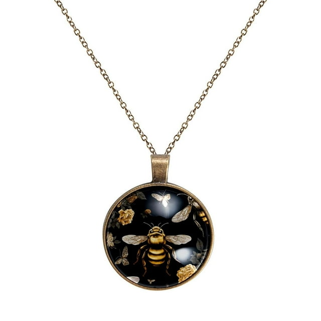 Insect Bees Elegant Glass Circular Pendant Necklace for Women ...