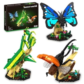 OKKIDY 3-in-1 Insect Building Block Set Compatible with Lego, Butterfly, Mantis & Rhinoceros Beetle Model Kit, Nature Display Decor Toy, Birthday Gift for Adults & Kids Ages 6+
