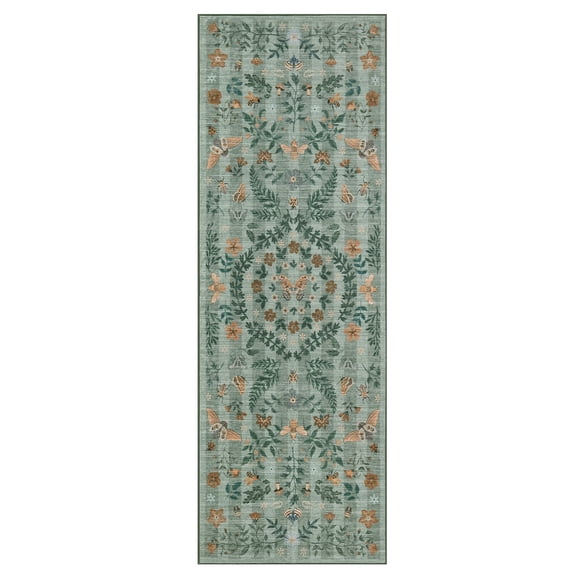 Insect Botanical Washable Runner Rugs, Boho Under Table Carpet for Living Room Dining Room Nursery Kids Room Hallway Entryway