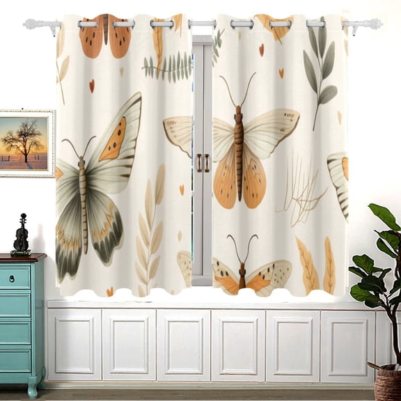 Insect Butterflies Leaves 5455 Inch Black Out Curtains 2 Packs Aesthetic for Bedroom Living Room Sliding Glass Doors Kitchen Windows