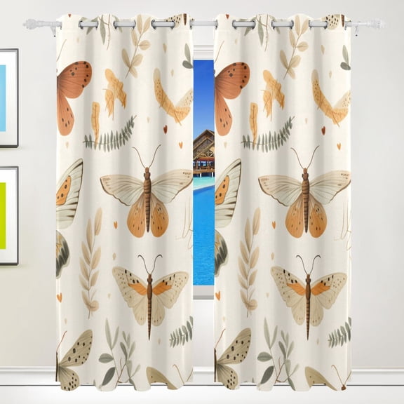 Insect Butterflies Leaves Curtains Black Out 72 Inch Length Curtains for Sliding Glass Doors Bedroom Living Room 2 Pack