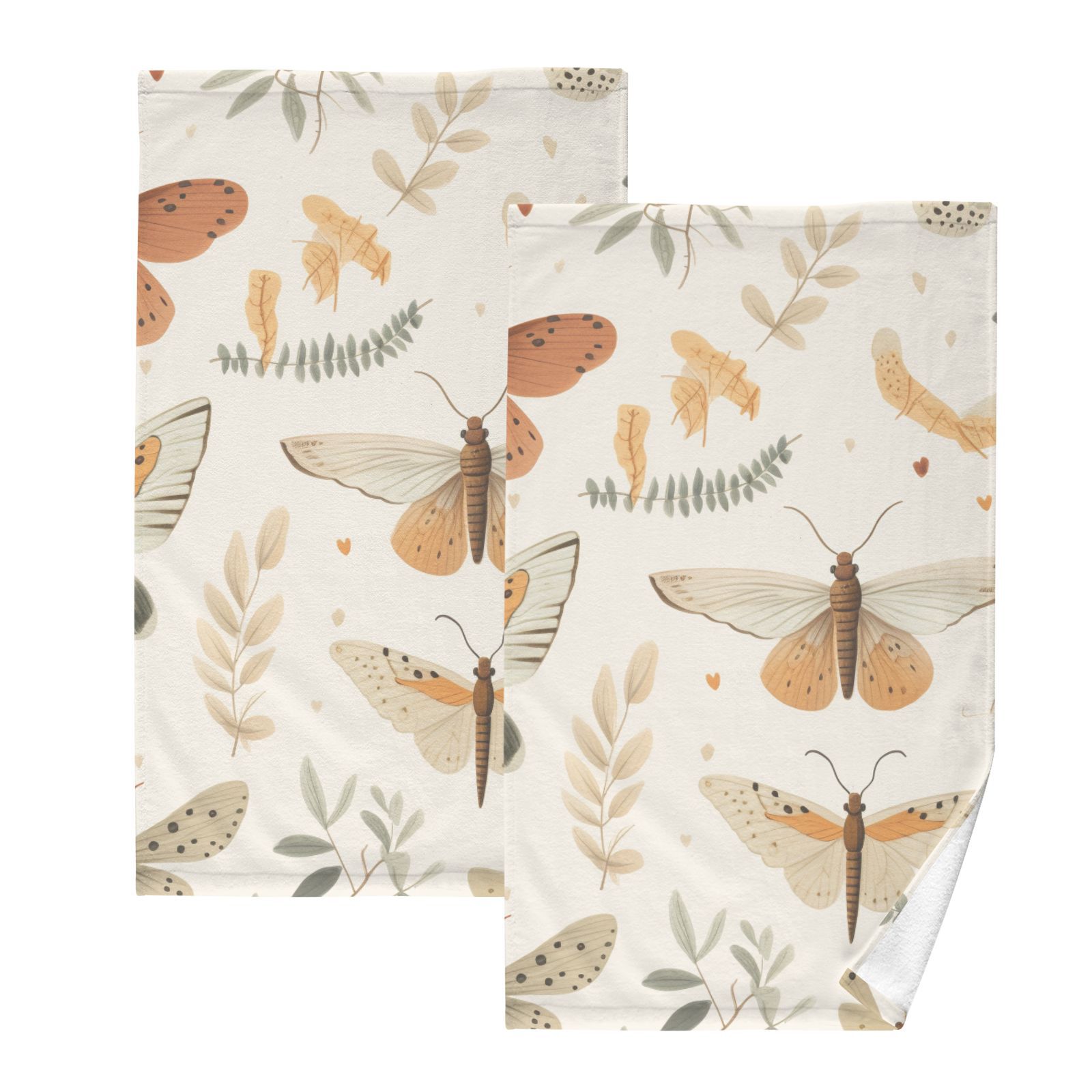 Insect Butterflies Leaves Hand Towel Bath Towels Face Towels Cotton Absorbent for Home Hotel Spa Swimming Yoga Sports Decorative Towel Set of 2