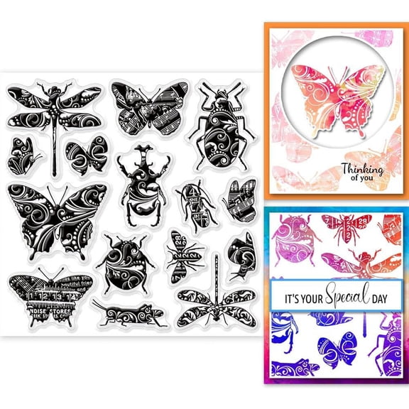 Insect Clear Stamps for DIY Scrapbooking Realistic Butterfly Snail Beetle Dragonfly Silicone Stamp Seals Stamps for Cards Making Photo Album Journal Home Decoration 5.915.91inch Mixed Color