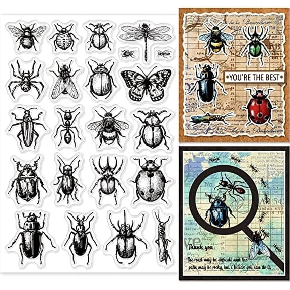 Insect Clear Stamps Silicone Clear Stamps Specimen Stamp Set for Paper Crafting Handmade Halloween Decoration DIY Scrapbook