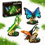 Insect Collection Building Toy Set, with Life-Size Blue Butterfly, Mantis and Beetle Display Models Compatible with Lego, Fun Gift for Nature Lovers kids, Bug Building Office Home Decorative