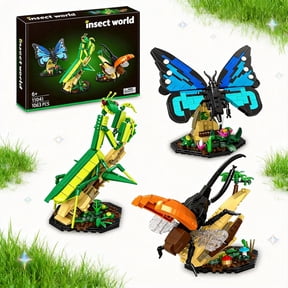 Insect Collection Building Toy Set, with Life-Size Blue Butterfly, Mantis and Beetle Display Models Compatible with Lego, Fun Gift for Nature Lovers kids, Bug Building Office Home Decorative