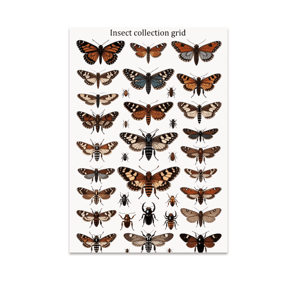 Insect Collection Grid Wall Art - Nature Lover - 13x19 Poster Print