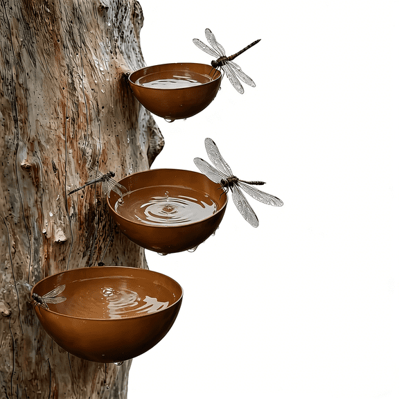 Insect Drinking Cup, 3 Pcs Hanging Insect Drinking Cup Bird Feeder with Rustic Tiered Cascading Bowls, Decorative Insect Drinking Cup for Backyard Bee Watering Butterfly Hydration