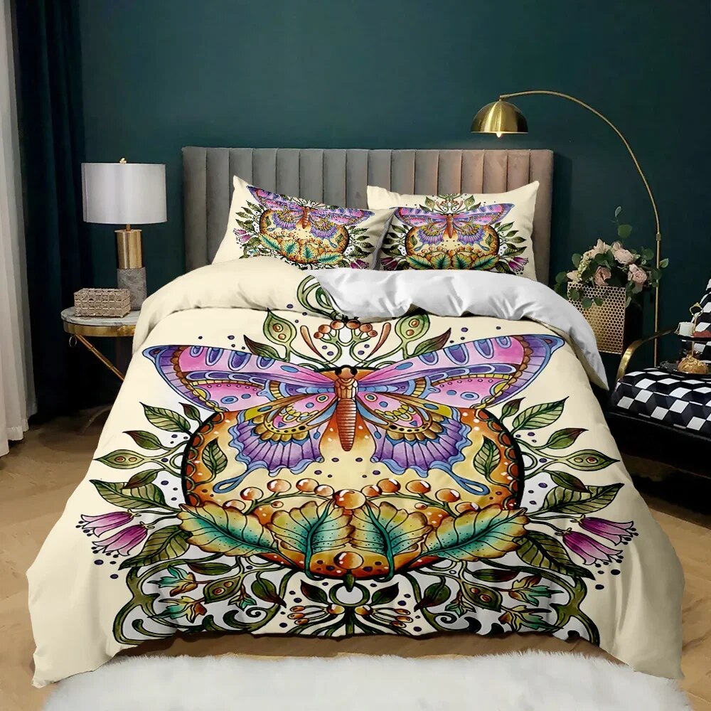 Insect Duvet Cover Set Vintage Old Backdrop with Dragonfly Bedding Set