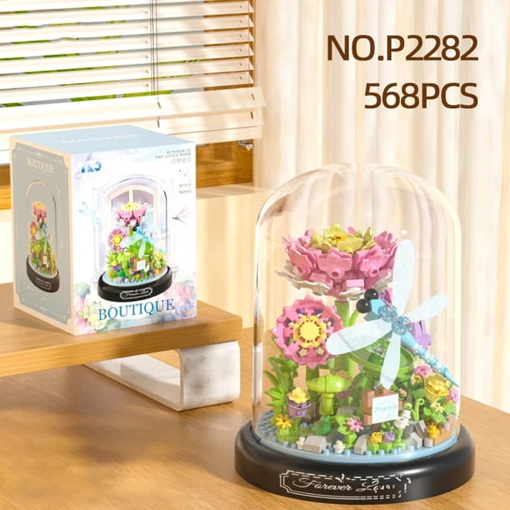 Insect Flower Building Blocks Set Bee Butterfly Plant Potted Model Bricks Set With Dust Cover Diy Toys For Kids Holiday Gifts