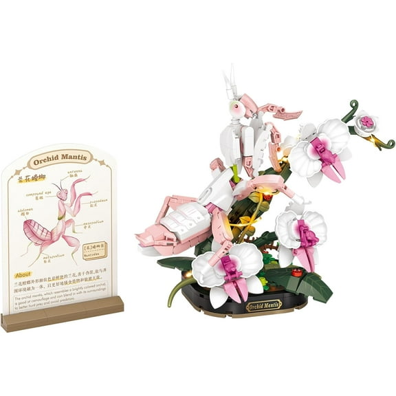 Insect Flower Building Blocks Set,Colorful Construction Building Bricks Toy with a Science Popularization Card,Creative Home Decoration (Orchid Mantis)