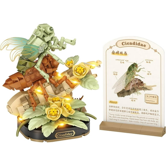 Insect Flower Building Blocks Set,Colorful Construction Building Bricks Toy with a Science Popularization Card,Creative Home Decoration (Cicada)