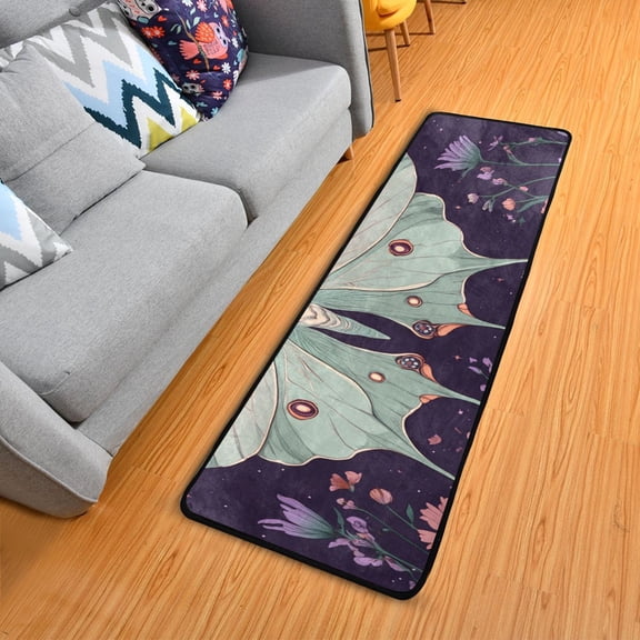 Insect Fly over Flowers Long Floor Mat Runner Rug Area Mat Noise Reduction Water Absorbent Non-Slip 72" x 24"
