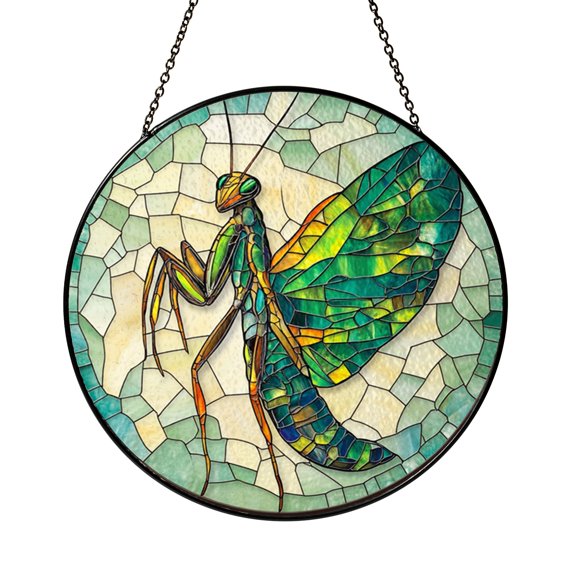 Insect Glass Style Window Art – Green Mantis Design