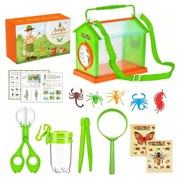 Insect Habitat Observation House, Kids Outdoor Diy Carry Play Toy Set, 12 Pieces Including Insect Collecting Bottle, Bug Catcher, Tweezers, Magnifying Glass, Instructions,