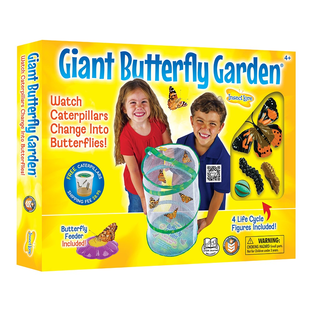 Insect Lore Giant Butterfly Growing Kit with Voucher and Life Cycle figurines, Caterpillars to Butterfly Deluxe 18 inch Butterfly Growing Garden - image 1 of 12