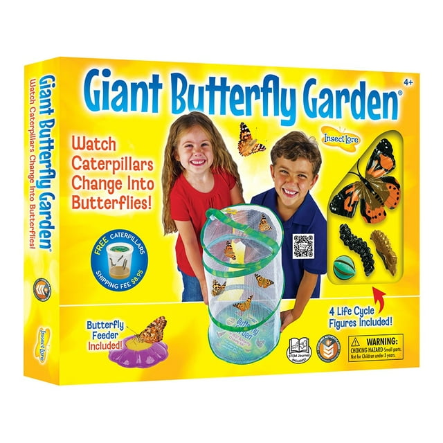 Insect Lore Giant Butterfly Growing Kit with Voucher and Life Cycle figurines, Caterpillars to Butterfly Deluxe 18 inch Butterfly Growing Garden