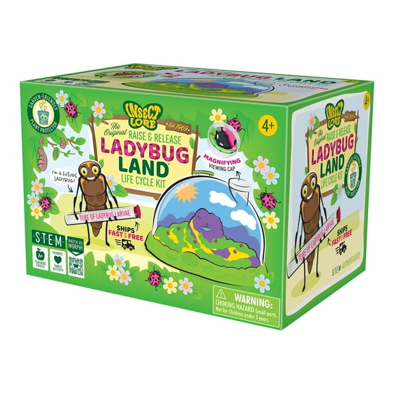 Insect Lore Ladybug Land Live Ladybug Growing Kit with Pre-Paid Voucher for 10-15 USA Grown Larvae | STEM Educational Insect Habitat for Kids | Observe, Raise & Release Ladybugs