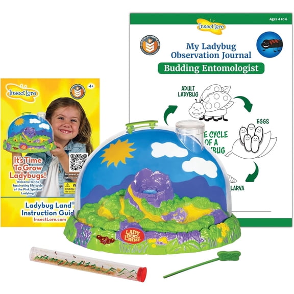 Insect Lore Live Ladybug Growing Kit - Ladybug Land Habitat with 10-15 Live Pink Spotted Ladybug Larvae - Raise, Observe and Release Ladybugs