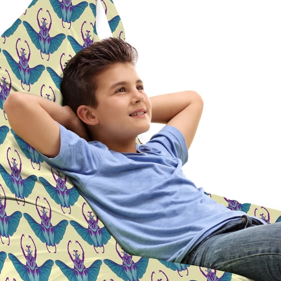 Insect Lounger Chair Bag, Tropical Image of Colorful Goliath Beetles with Opened Wings Art, High Capacity Storage with Handle Container, Lounger Size, Cream Sea Blue and Purple, by Ambesonne