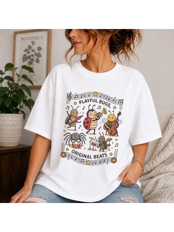 Insect Lover Music Musical Bugs Nature Vintage Graphic Everyday Outfit For Casual Events T-Shirt, Size S-5XL