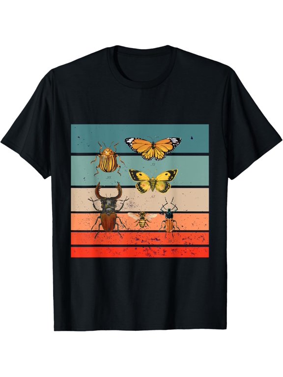 Insect Lover T-Shirt Various insects Minibeasts Insects EntomologyMen's and women's gift, black and white T-shirt, size: Extra large S-4XL