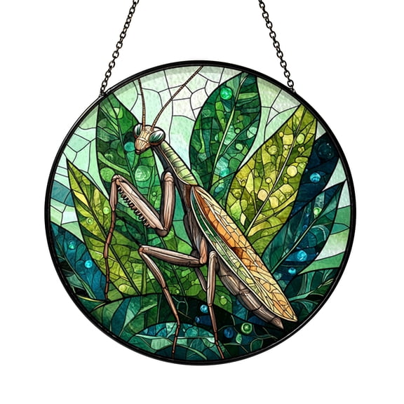 Insect Mantis Window Glass Suncatcher Ornament, Botanical Bug Light Catcher Hanging for Study or Sunroom Decor