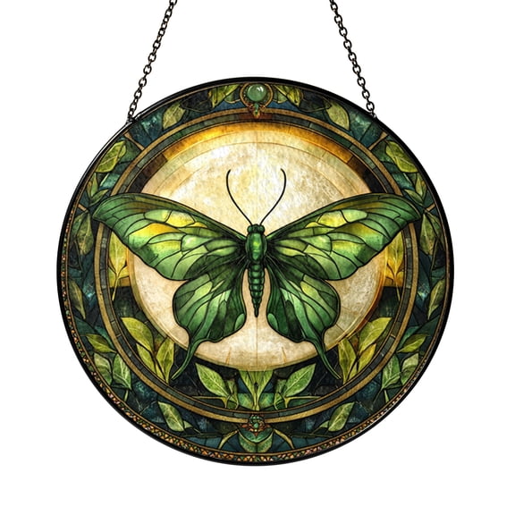 Insect Moth Glass Style Window Decor, Decorative Hanging Light Catcher Art for Nature Inspired Interior Styling
