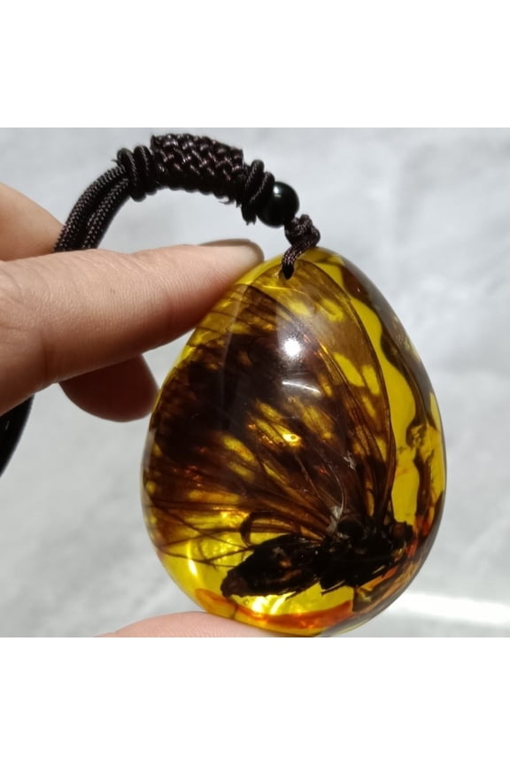 Insect Pendant Necklace Amber Drop Style Cicada Butterfly Design Unisex Jewelry Nature Inspired Accessory