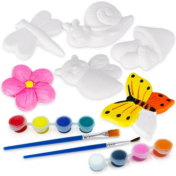 Insect Plaster Painting Kit for Kids – 6 Garden-Inspired Figurines, 8 Paint Colors, Brushes & Magnets – Creative Art Set