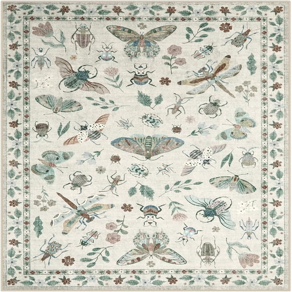 Insect Print Washable Area Rugs 5x7, Soft Rugs for Living Room Ultra-Thin Non-Shedding Modern Bedroom Rug, Stain Resistant Throw Rug Large Carpet for Dining Room Kids Nursery(5'x7',Beige)