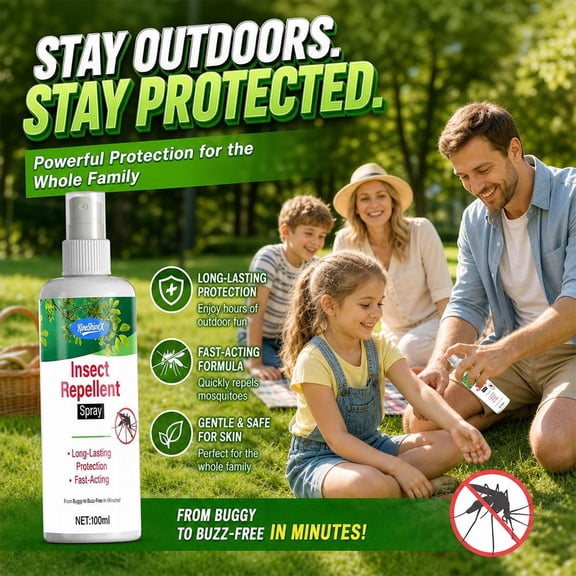 Insect Repellent Spray 100ml for Camping Hiking, Long Lasting Outdoor Bug Spray with Non-Greasy Dry Formula, Portable Travel Size Mosquito Repellent