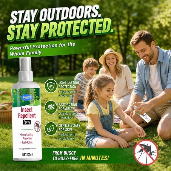 Insect Repellent Spray 100ml for Camping Hiking, Long Lasting Outdoor Bug Spray with Non-Greasy Dry Formula, Portable Travel Size Mosquito Repellent